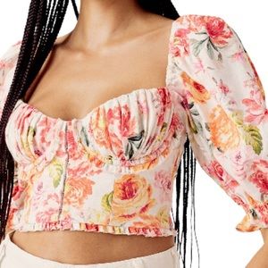 Strangers & Lovers Floral Print Cropped Blouse